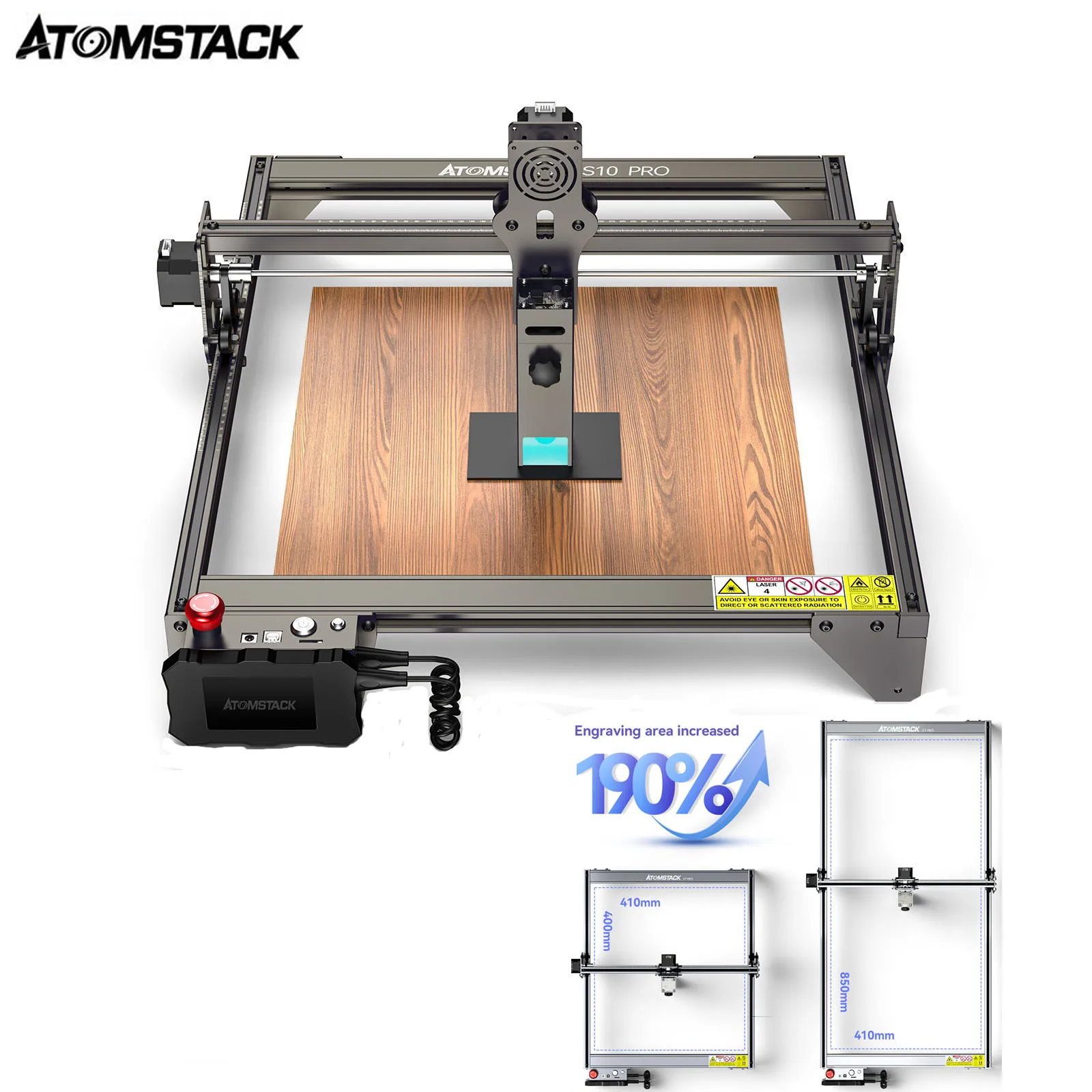 

ATOMSTACK S10 PRO 410x420mm Engraving Area Fixed-Focus Ultra-thin Desktop CNC Laser Engraving Machine Set With And Extension Rod