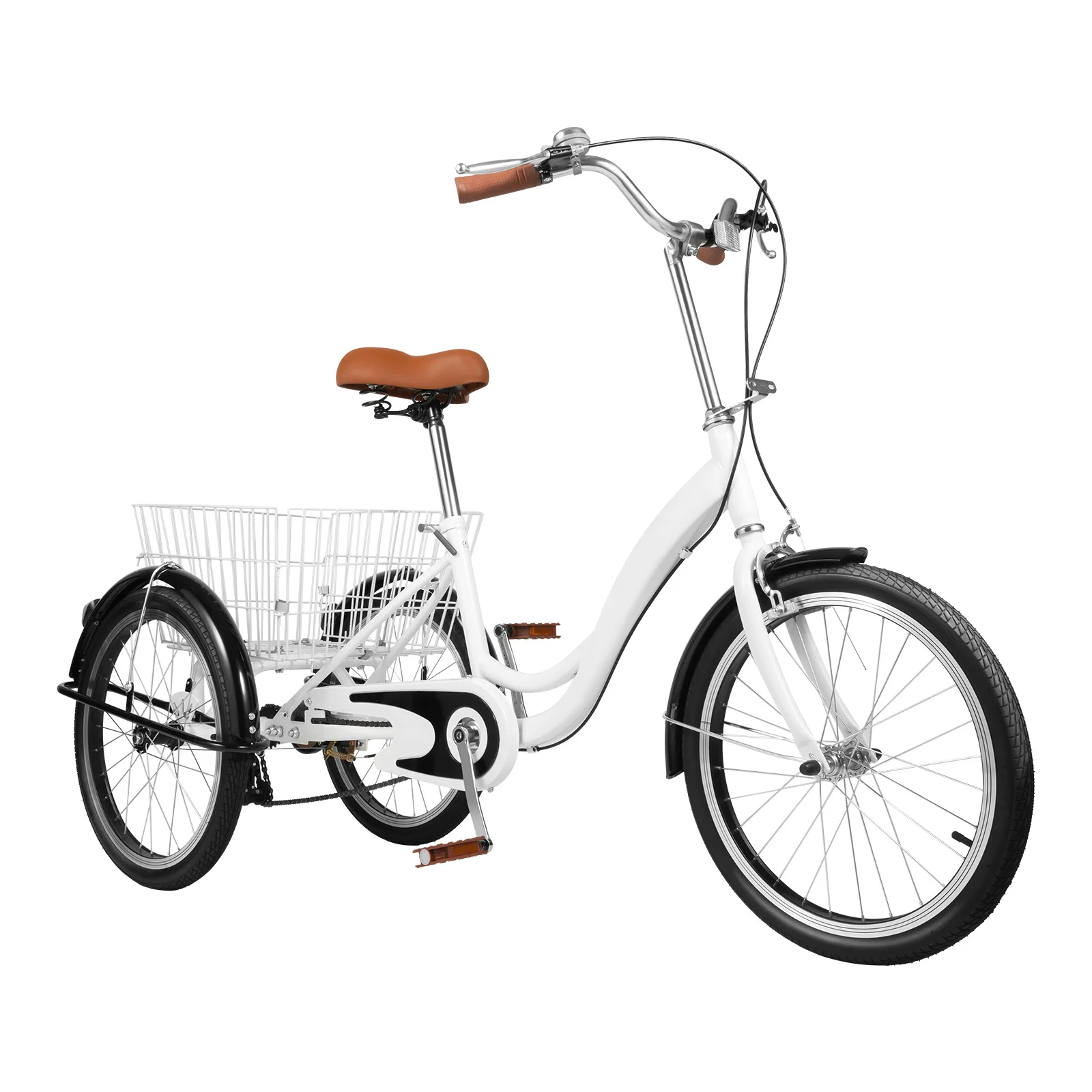 20 Inch Tricycle for Adult 5.09-5.58ft Tall High-carbon Steel 3 Wheels Bikes Tricycle with High-capacity Shopping Basket