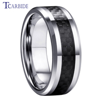 8MM Men Women Tungsten Carbide Ring With Carbon Fiber Inlay Beveled Polished Classic Gift Jewelry Comfort Fit