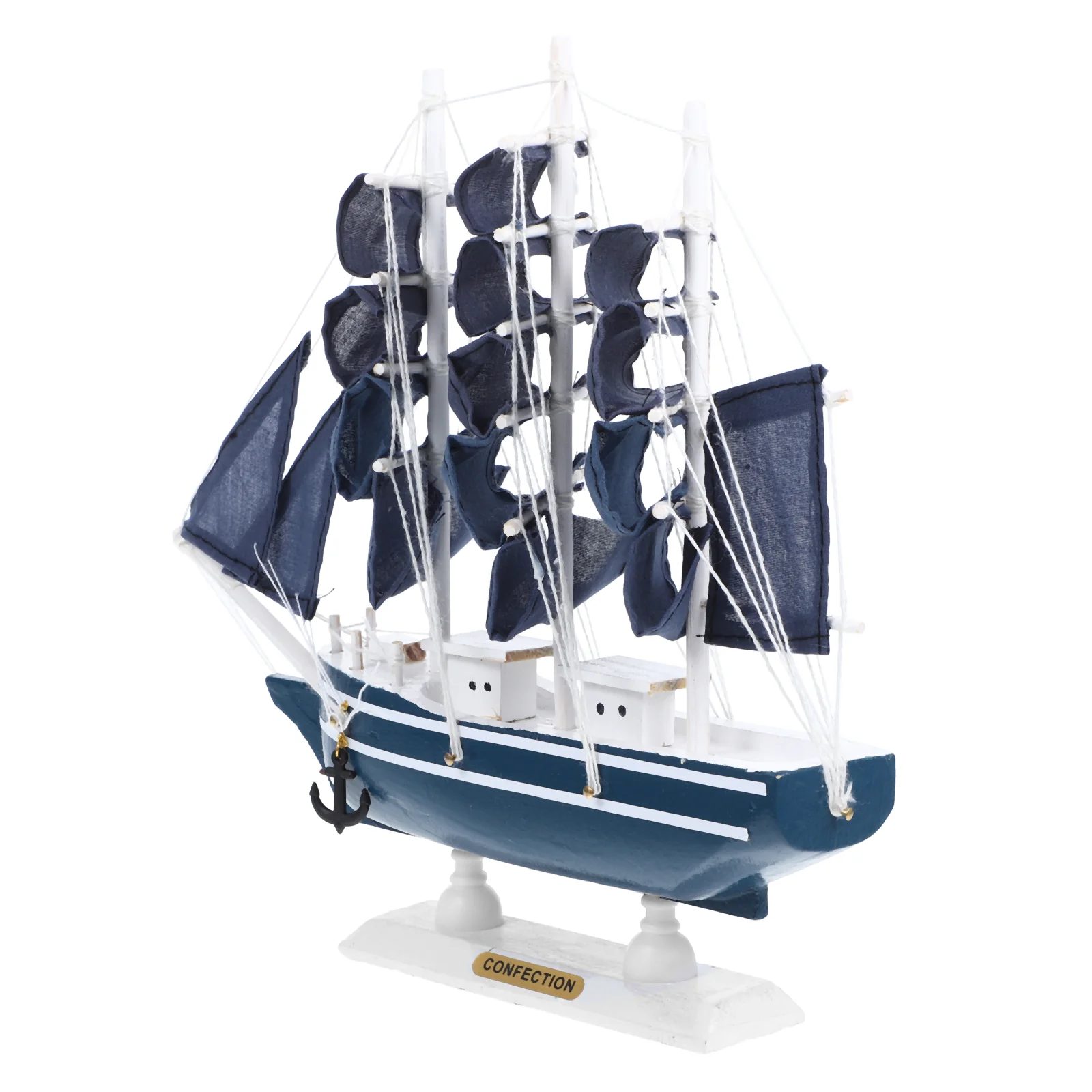 

Nautical Ship Model 24cm Sailboat Ornament Desktop Toy Set Vessel Blue Wooden Seaside