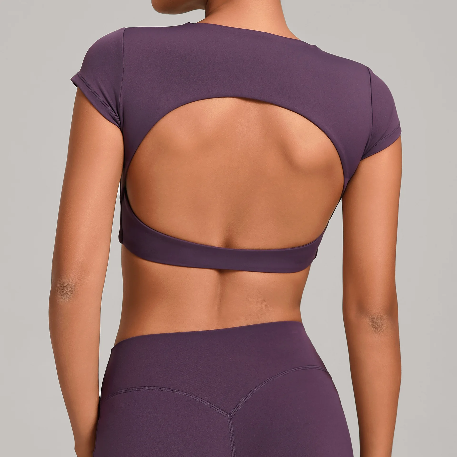 JUREN Sports Shirts Breathable Workout Tops Fitness Short Sleeves Female Backless Yoga Clothing Sport Crop Tops Women Gym Top