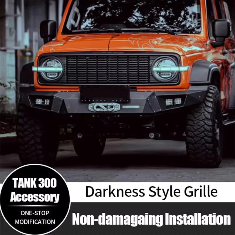 

Передняя решетка для GWM Tank 300, полипропилен, стиль темноты, передняя решетка, новый дизайн, внешние аксессуары для автомобиля