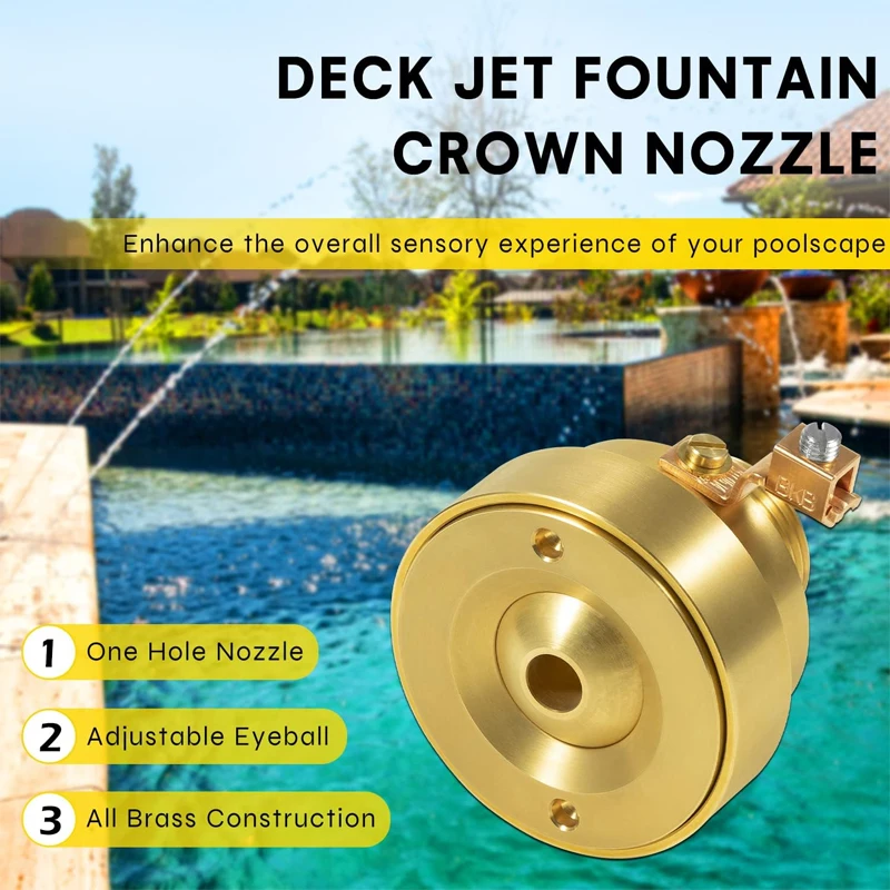 Swimming Pool Spa Brass Deck Jet Fountain Crown Nozzle with Grounding Lug,Suitable for All Kinds of Swimming Pools and Fountains