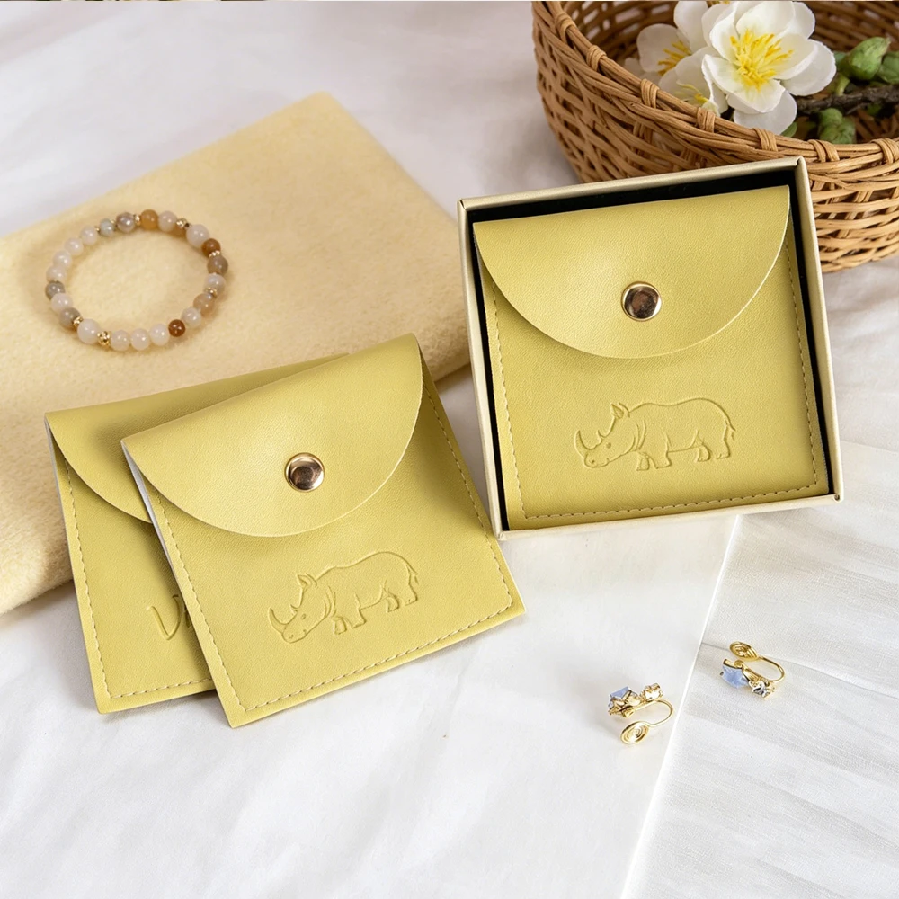 

Personalized Logo 50Pcs PU Jewelry Pouch Snap Button Gift Bag Leather Packaging Wedding Favor Bracelet Necklace Earrings Storage