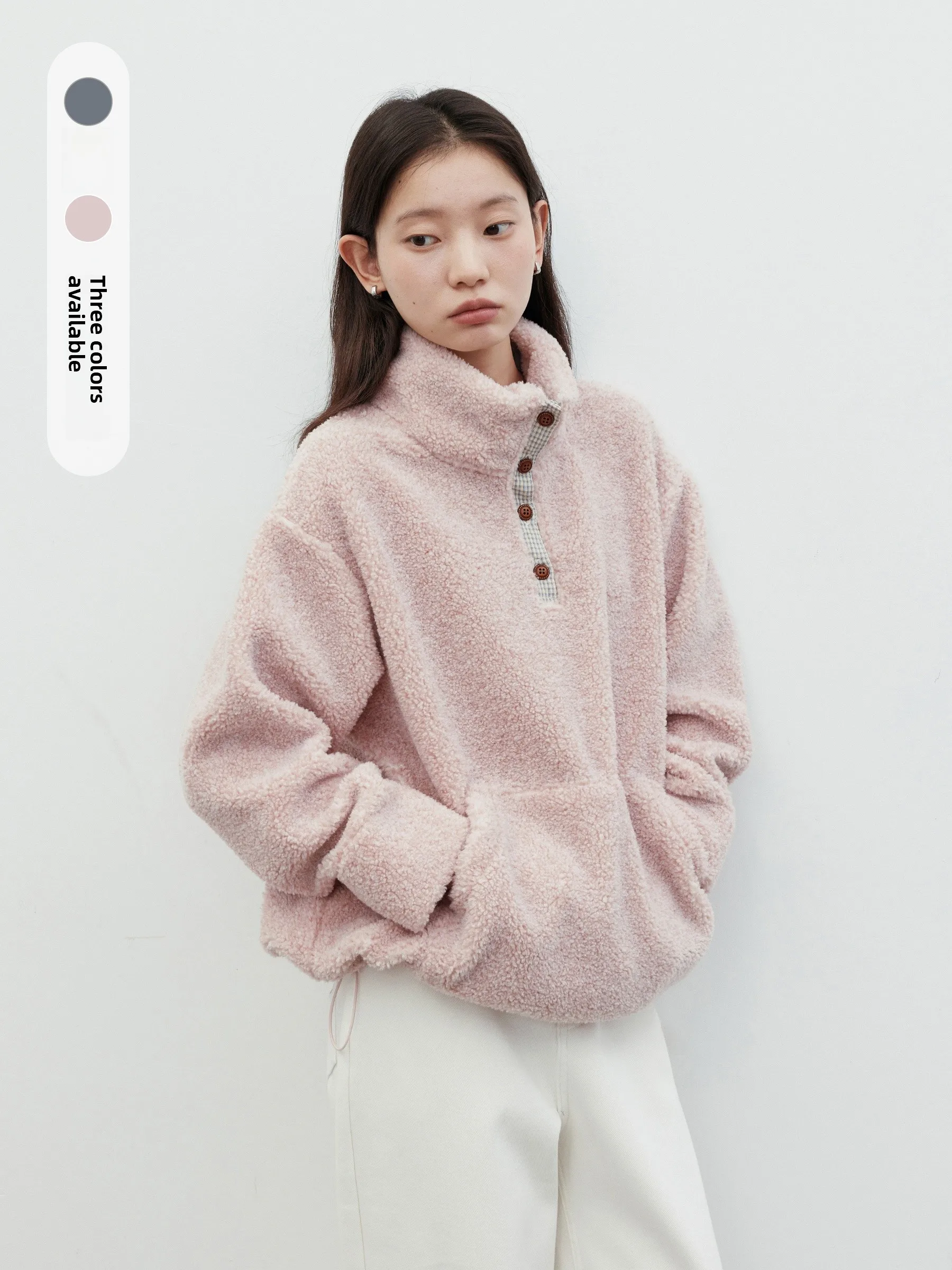 

CHICVEN Весенняя свободная толстовка с высоким воротником и капюшоном на шнурке, с клетчатыми вставками из искусственного меха, теплая, женская, повседневная, из полиэфирного волокна