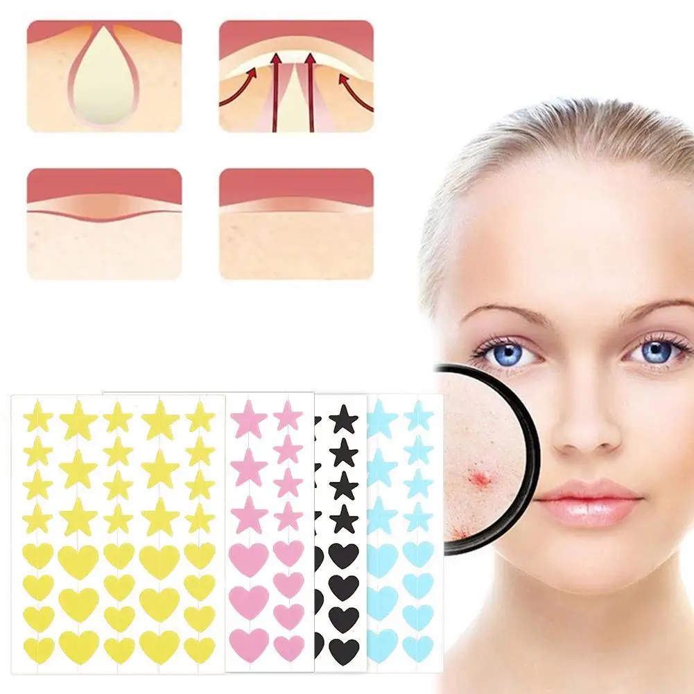 Tratamento para acne Star and Heart Pimple Patch Ferramenta removedor de espinha Corretivo invisível colorido máscara facial impermeável, cuidados com a pele