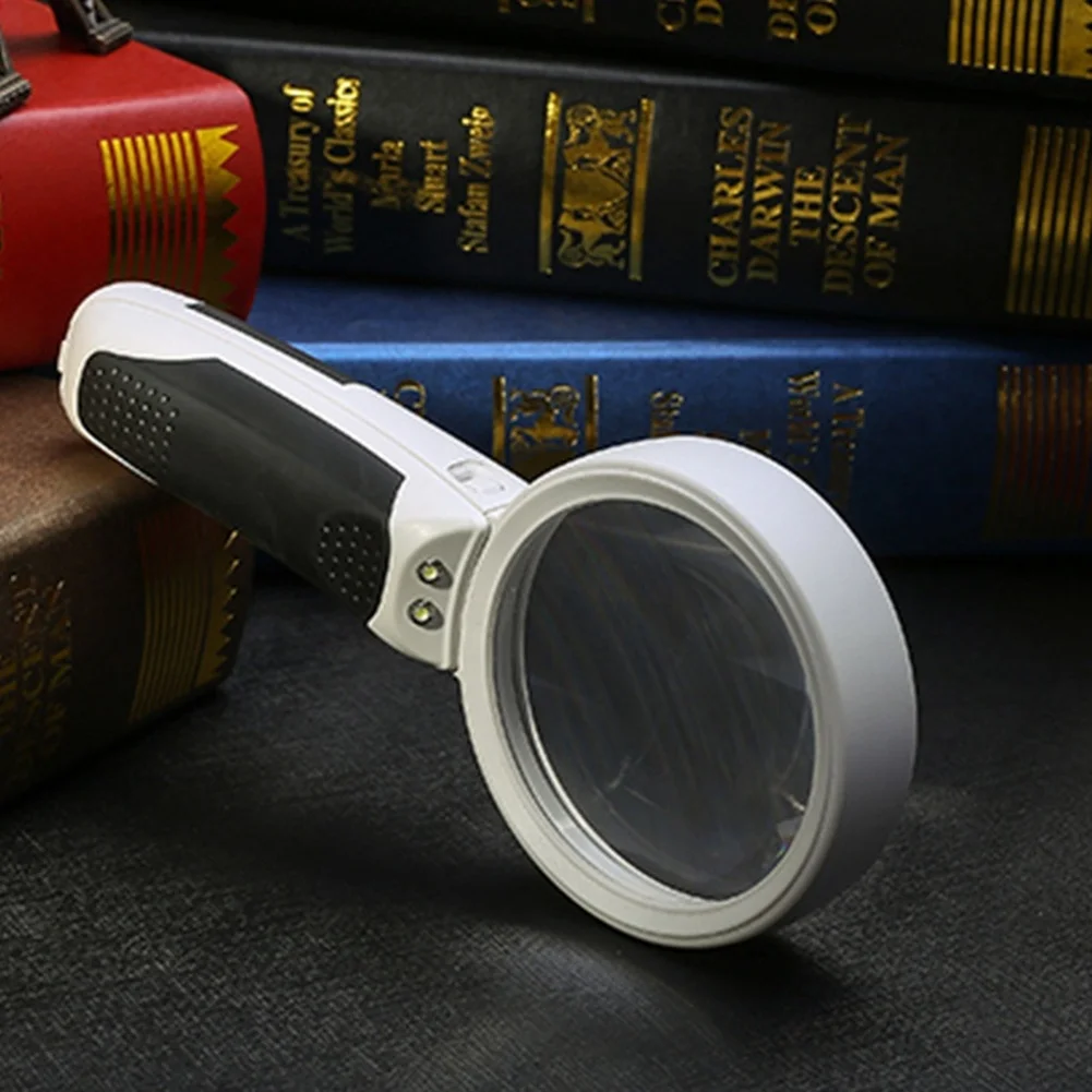 20X LED Illuminated Magnifier 90mm Lens Two Built-in LED Lights Rubber Grip for Watchmaking and Stamp Collecting