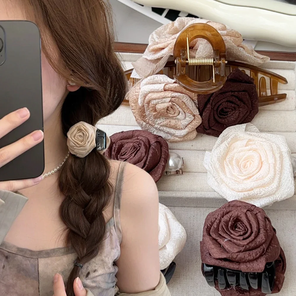 2024 New Vintage Coffee Color Hair Clip Women\'s High-end Feel Shark Clip Hair Accessory Handmade Premium Quality Fashion Hairpin