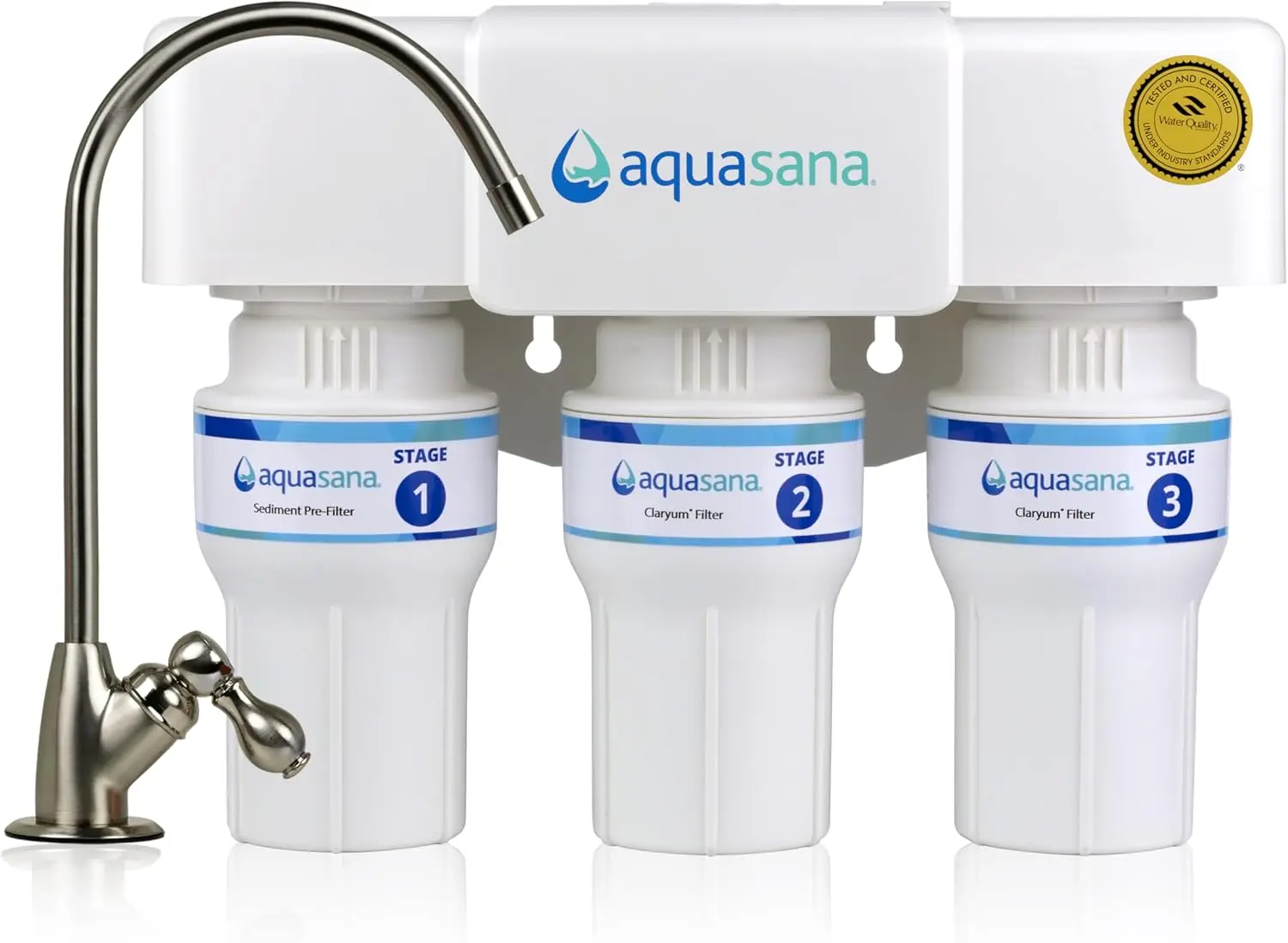 

Under Sink Water Filter, 3-Stage, Reduces 99.99% PFAS, Lead, Chlorine | Brushed Nickel Faucet | AQ-6300-BN