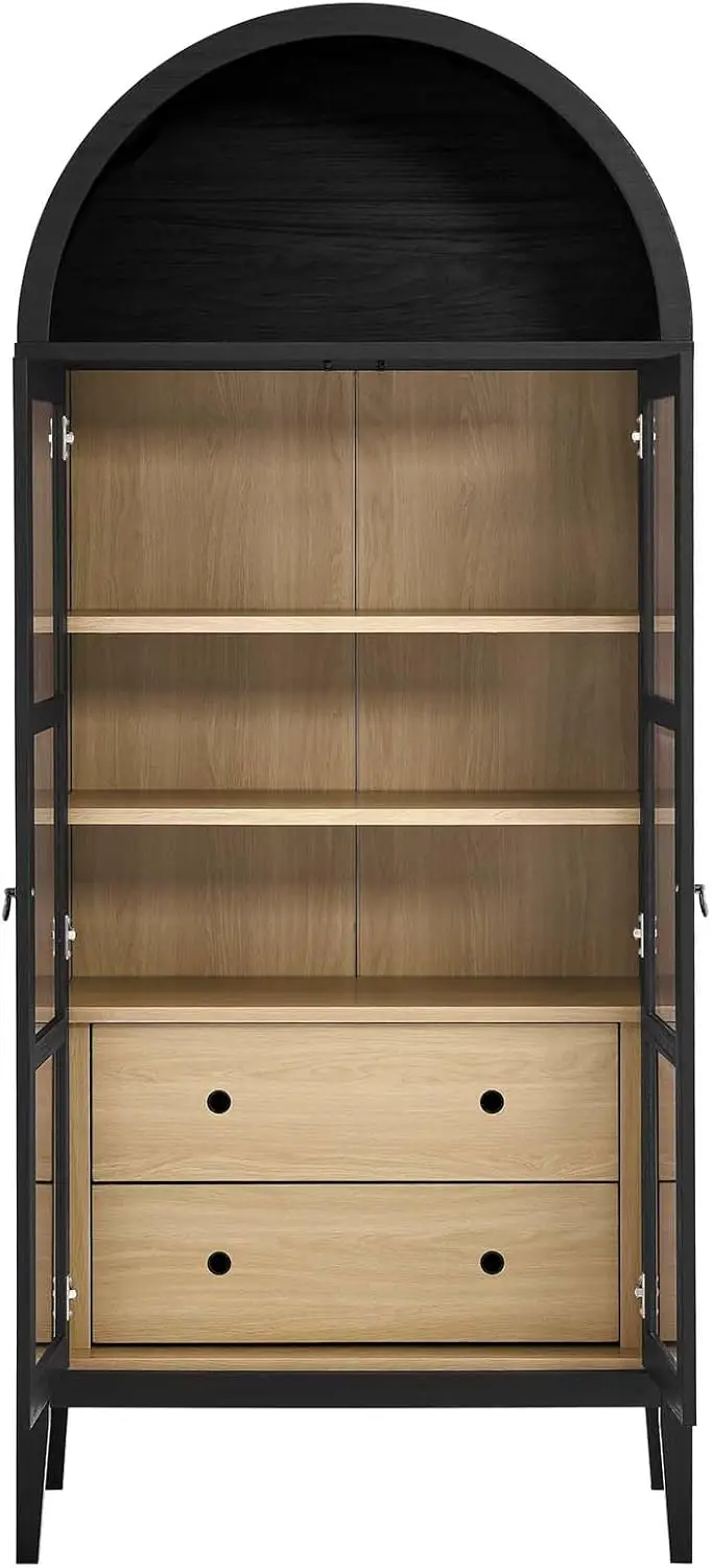 -6639  Nolan Tall Arched Storage Display Cabinet, Black Oak