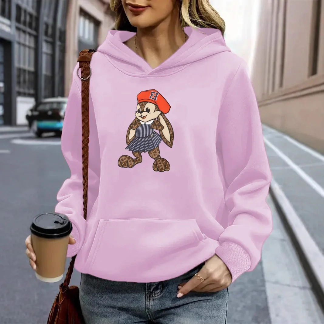 Femmes automne hiver vêtements marque de luxe Design dessin animé lapin imprimer sweats à capuche confortable polaire décontracté ample sweats à capuche