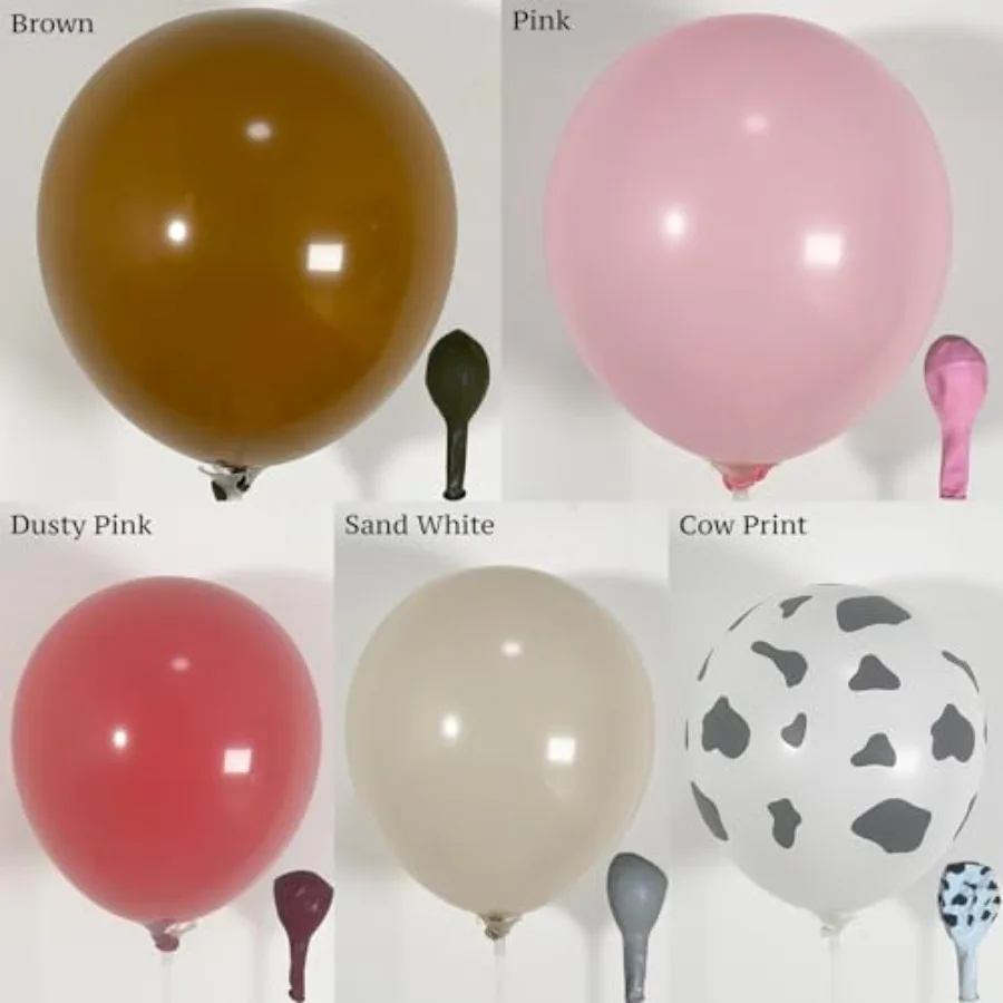 155개입 더스티 핑크 소 풍선 아치 가랜드 키트 (브라운, 화이트 풍선 포함) 카우걸 생일, 소 아기 샤워, 농장 동물, 서부 테마