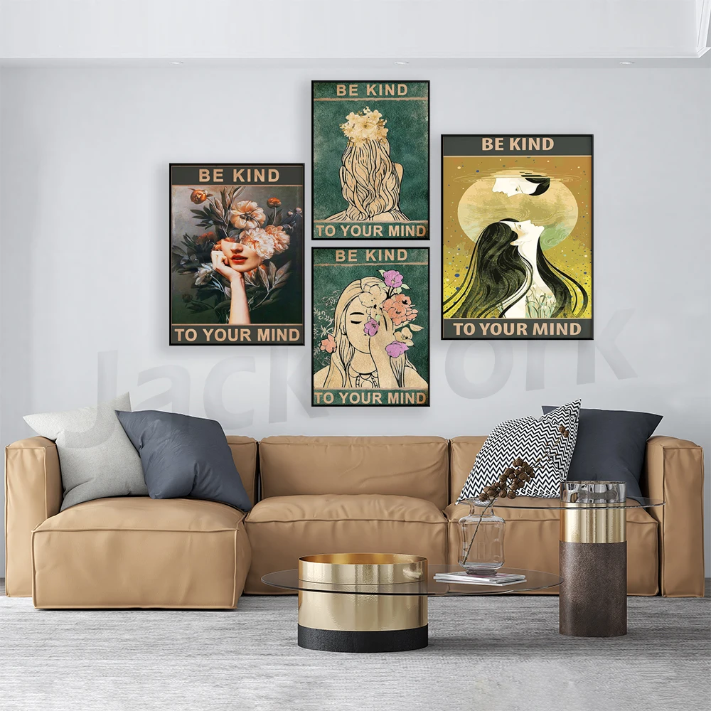 ملصق Be Kind To Your Mind، ملصق زهور، طباعة زهور، فن الحديقة، ديكور فني جداري، ملصق عتيق، فن ريترو، طباعة عتيقة، #4
