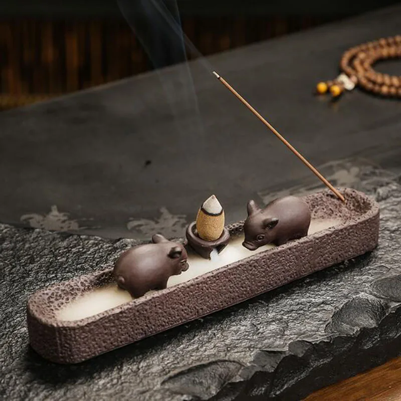 Porcelain Smoking Backflow Incense Burner Creative Pig Cicada Sandalwood Incense Holder Indoor Fragrance Censer Home Decor