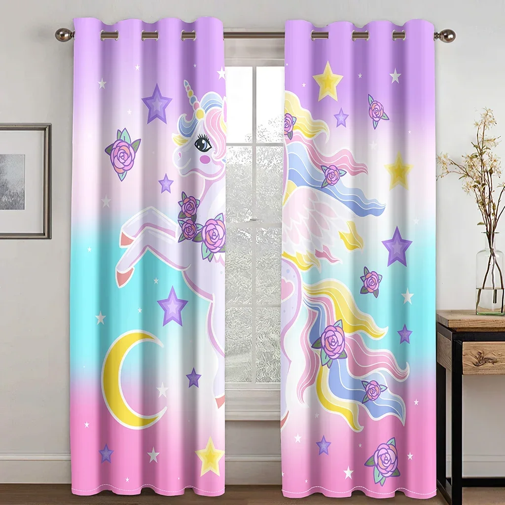 Unicorn Beautiful Dream Little Girl Lovely Pink Room Window Treatments Curtains Large Window Curtains Living Room Bedroom Decor