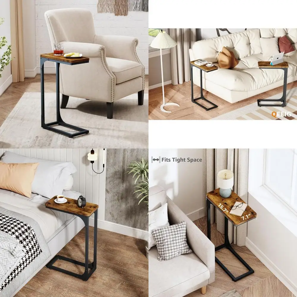 

Компактные приставные столики в форме буквы С для гостиной, ширина 7 дюймов, отделка под дерево в деревенском стиле