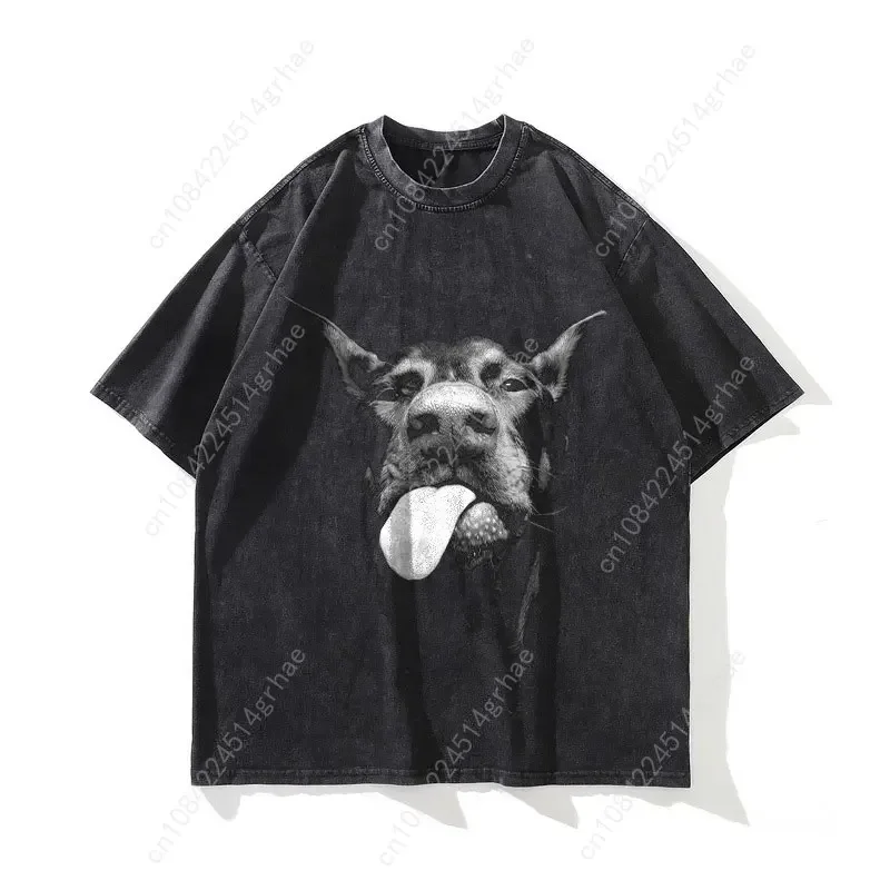 Classic Pug printed short-sleeve T-shirts for men and women high-quality washed retro crewneck casual printed T-shirts