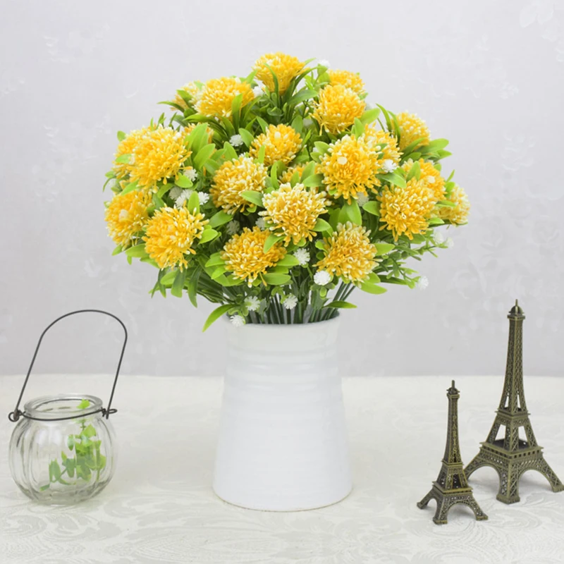 Household New 7 Head Hydrangea High Simulation Plastic Chrysanthemum Wholesale Aquatic Grass Small Bunch Fake Flowers