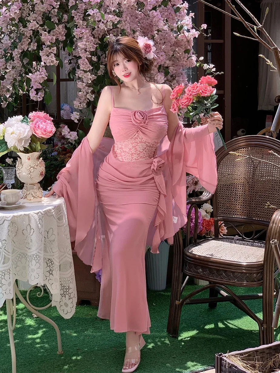 

MengFairy розовое медовое кружево с тяжелой вышивкой, пляжное платье, летнее женское платье на бретельках для знаменитостей, Pure Desire Sle