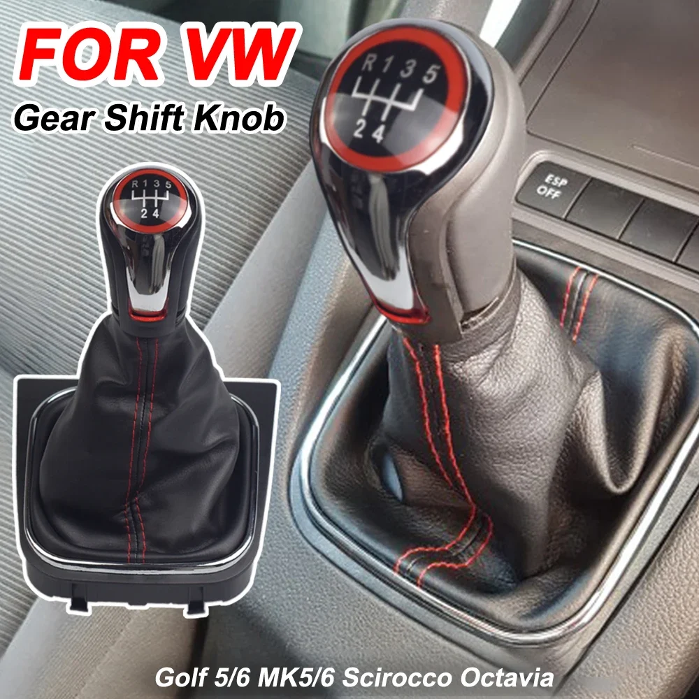 Fit For VW Golf 6 Golf 5 A5 MK5 GTI GTD R32 2004-08 Scirocco 09-14 MT 5/6 Speed Gear Shift Knob Lever Gaiter Boot Leather Cover