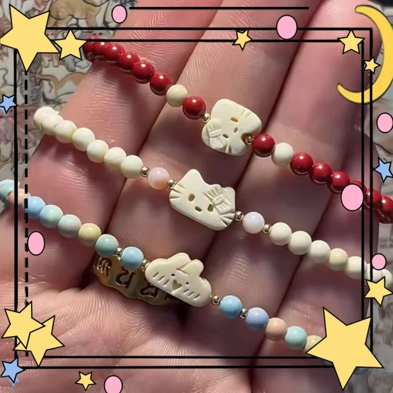 

Cute Kitty Cat Kawaii Little Rabbit Beaded Bracelet Women'S Design Zen Versatile High-End Chinese Style Jewelry Accessories
