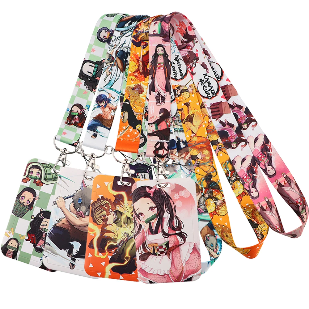 Japanese Anime Cool Lanyards Card Holder Keys Chain ID Credit Card Cover Pass Mobile Phone Charm Neck Straps Accessories Gifts