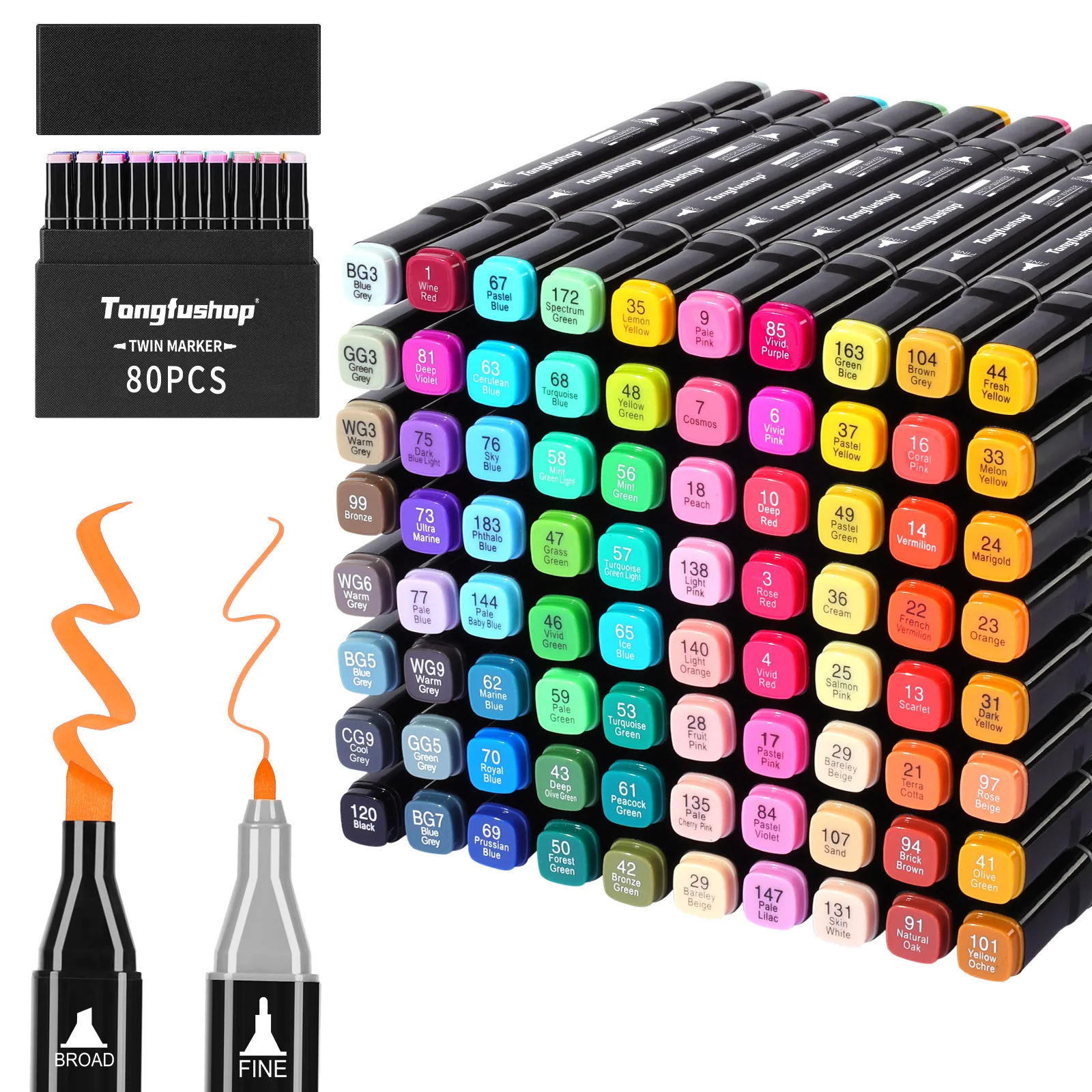 TONGFUSHOP 80 Alcohol Markers: Dual Tip, 2s Quick Drying Permanent Markers. Ideal for Coloring, Drawing, Sketching, Designing