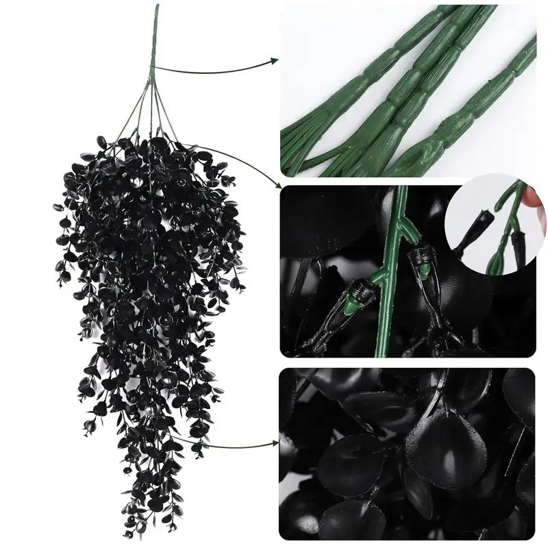 4Pcs Halloween Black Wall Vines 30 Inch UV Resistant plant hanging Vine for Indoor Outdoor Wedding Halloween Porch Garden Home