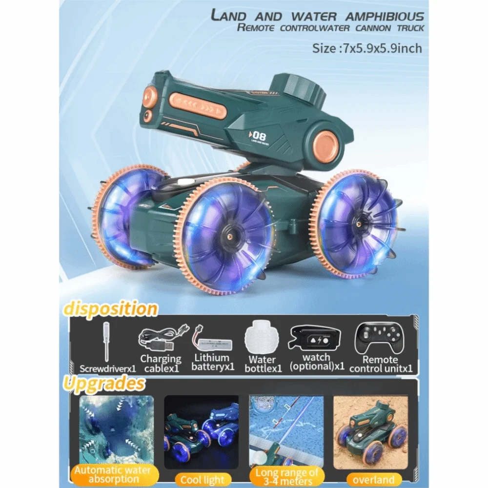 

High Quality Plastic Amphibious RC Car Green Blue 2in1 Remote Control Car Off-road Launch Water Ball Car Toy Beach Toys