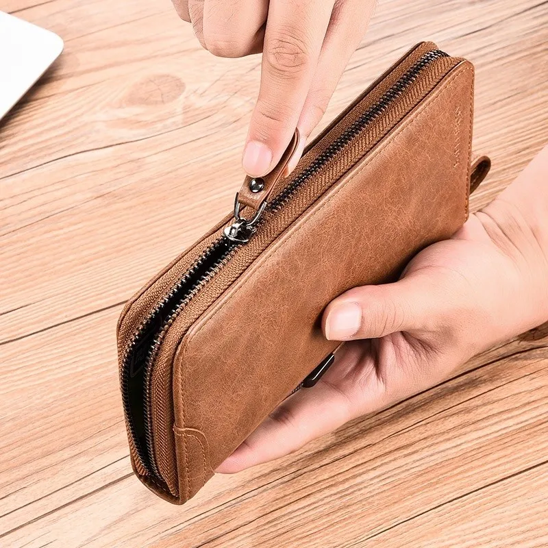 Men's Long Zipper Wallet High Quality Pu RFID Blocking Business Purse Moneybag Clutch Bag Card Holder