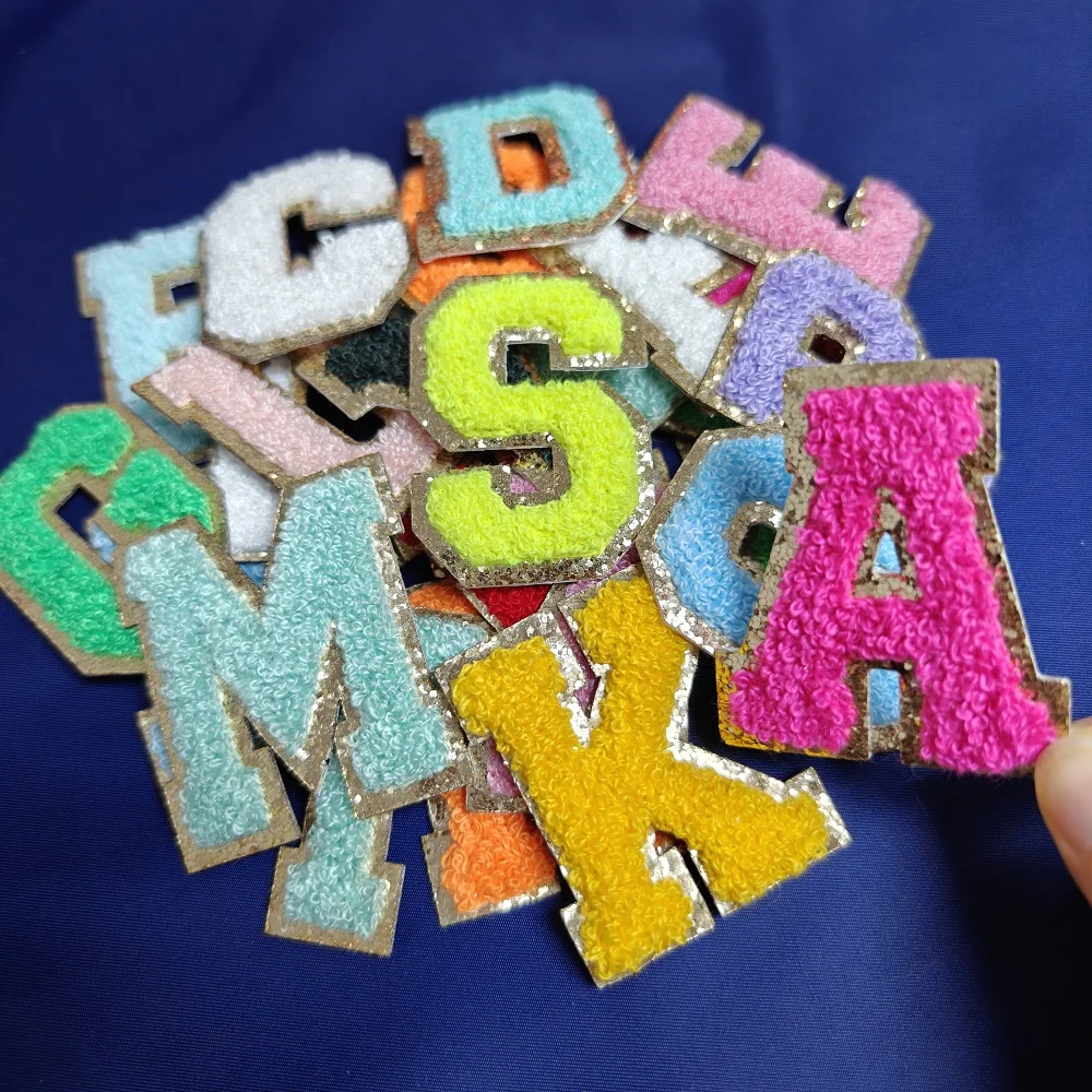 26PCS Set Colorful Chenille Letter Patches Self Adhesive Initial Colorful Custom Embroidered Patches for DIY Bag Clothing