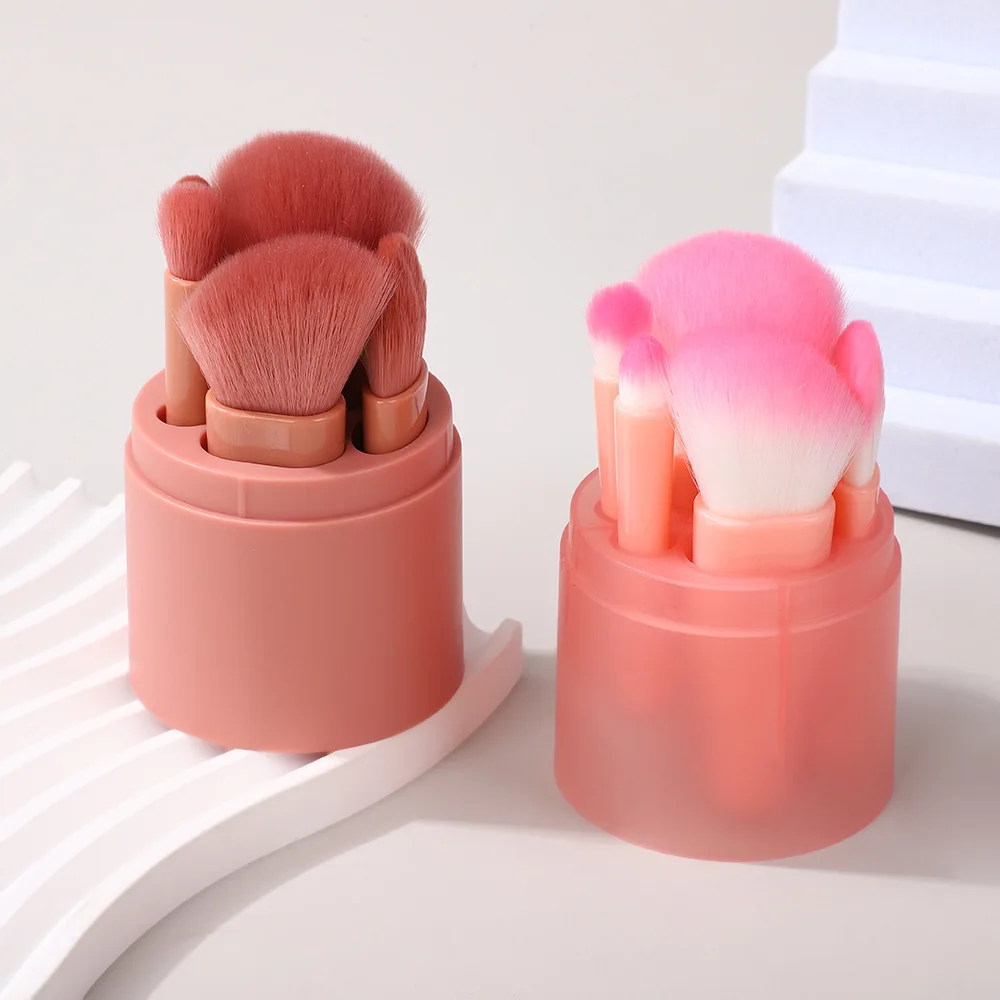Juego de brochas de maquillaje profesional de 5 piezas con mango de antorcha y cubo de almacenamiento |   Cerdas de nailon veganas para mezclar bases, contorno,
