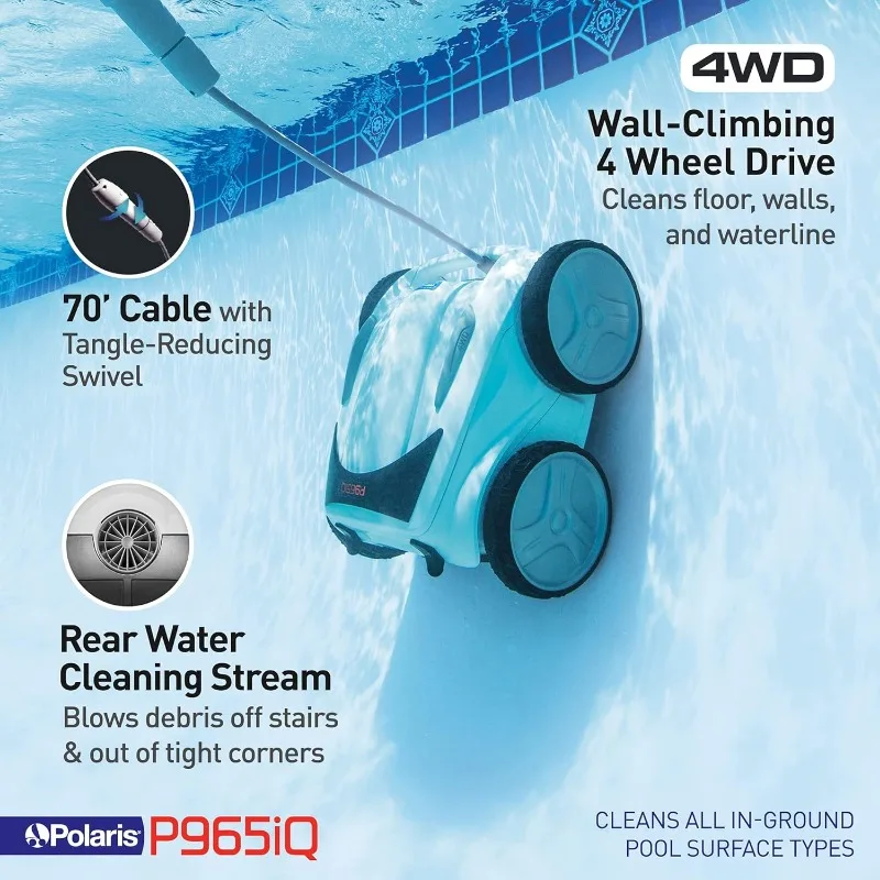 Polaris P965iQ Sport Robotic Pool Cleaner، مكنسة كهربائية أوتوماتيكية لحمامات السباحة الداخلية حتى 60 قدمًا، تطبيق ذكي، WiFi، Amazon Alexa