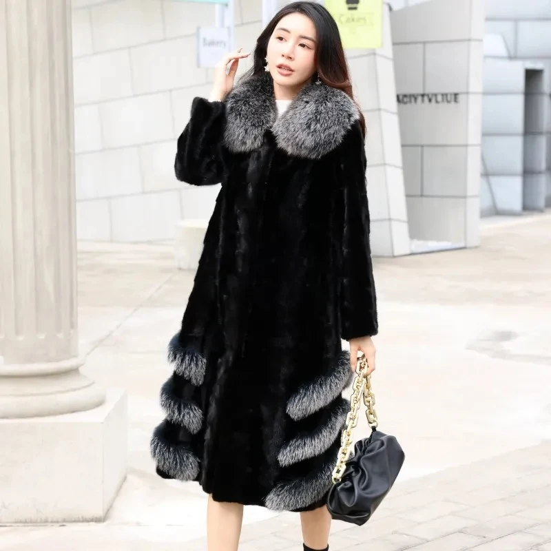 Mink Coat Women\'s High Luxury 100% Real Mink Coat Women\'s 2023 New Winter Coat True Fox Collar Women\'s Jacket Loose Fur Coat