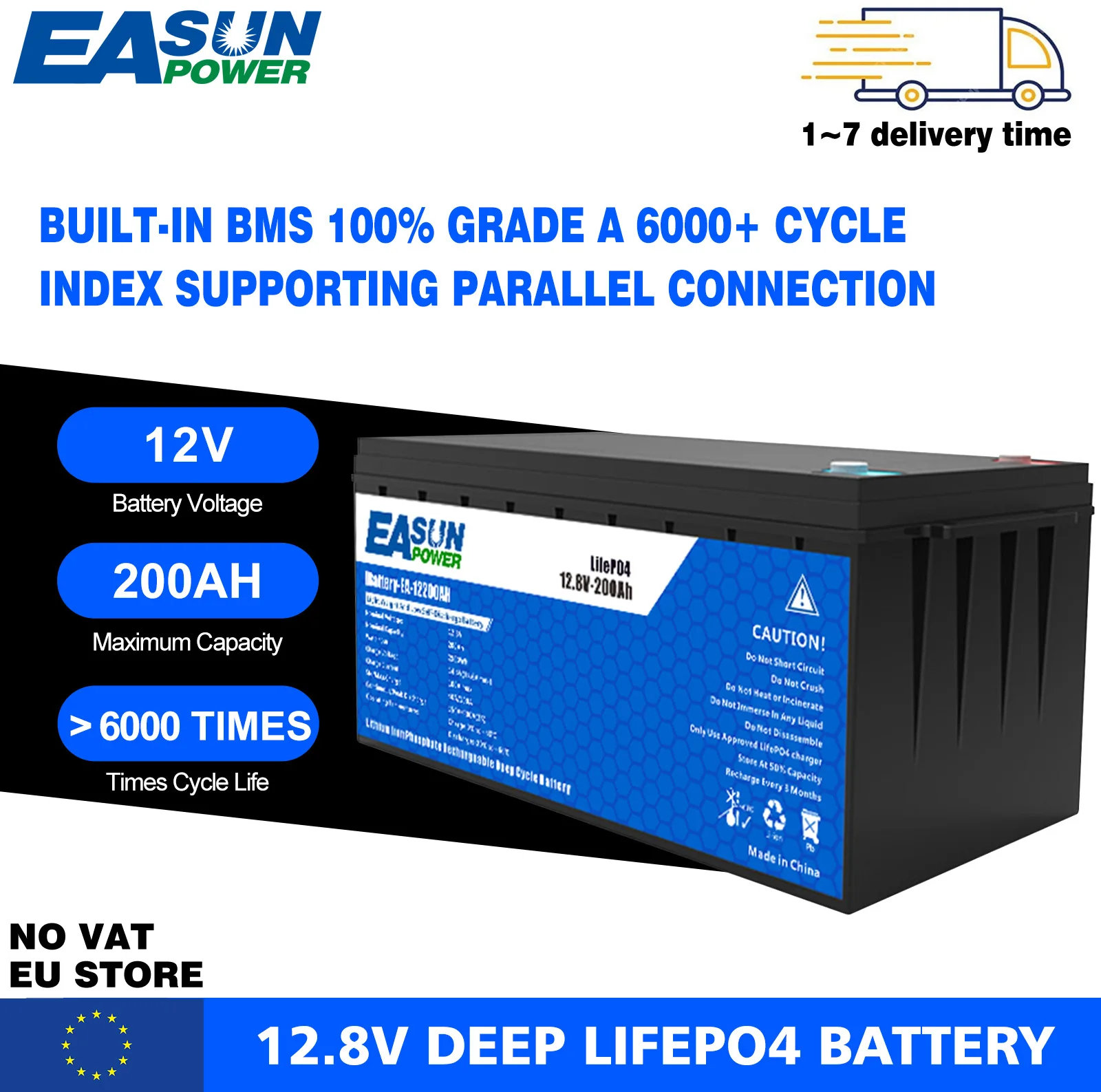 Batteria EASUN LiFePo4 100AH 200AH 100% Utilizza celle EVE/grande energia di grado A Batteria solare 12V 24V Nessuna TVA