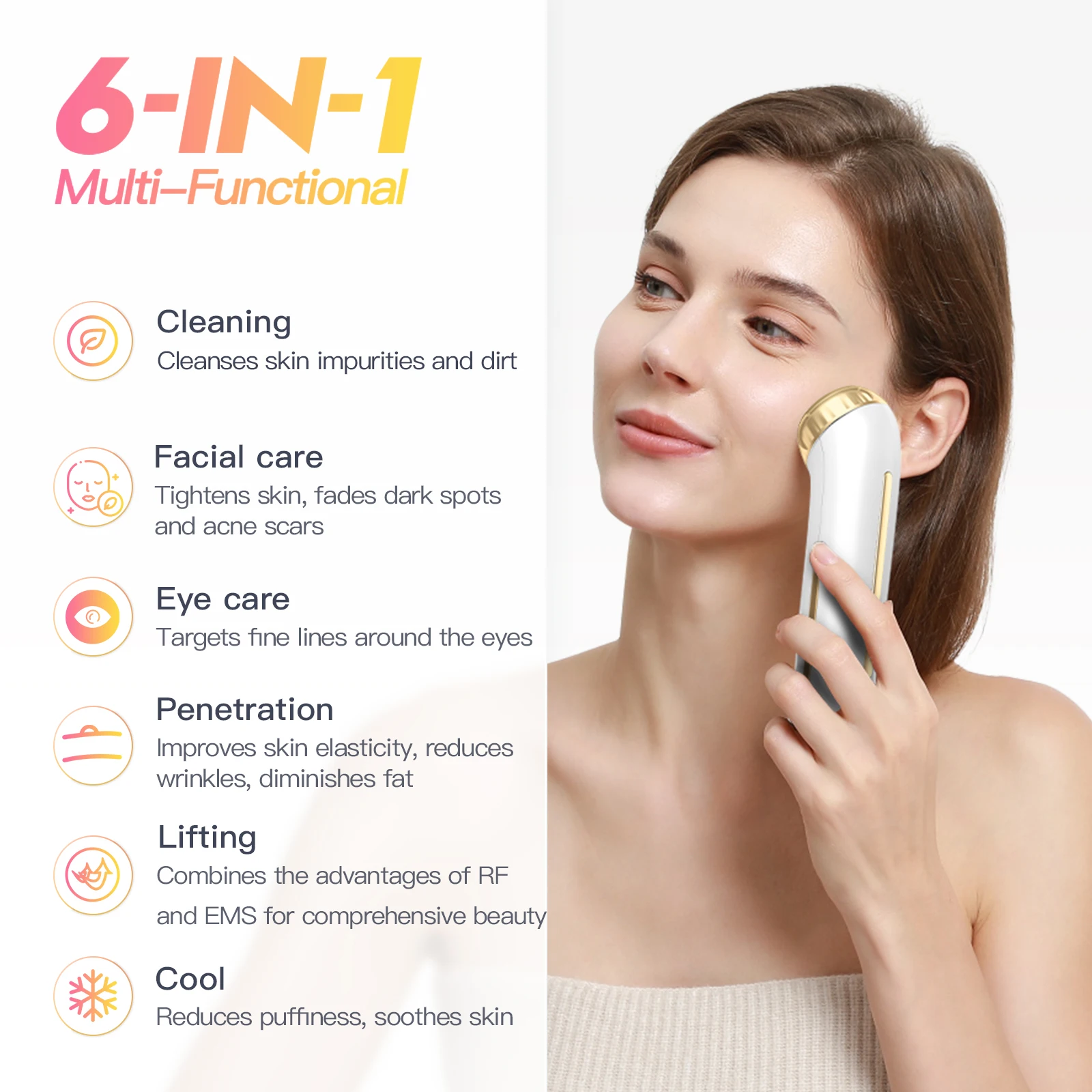 6 in 1 Skin-Tightening Led Ems  Face Lift-Skin Care Device Portable Handheld Electric Be-auty Instrument