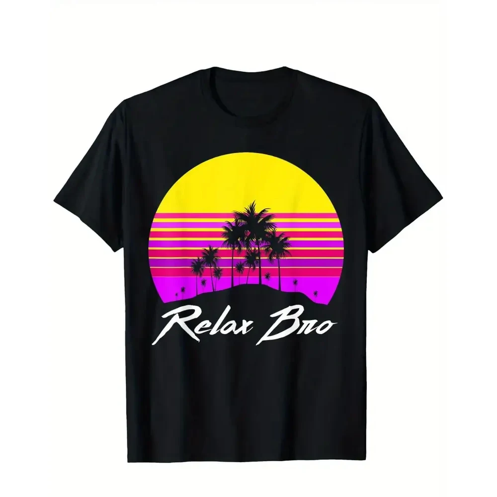 

Relaxation T-Shirt - 80S 90S Retro Graphic T-Shirt Sunset Palm Tree Design, Men And Women Fit Gym Outdoor Party Wear Tee