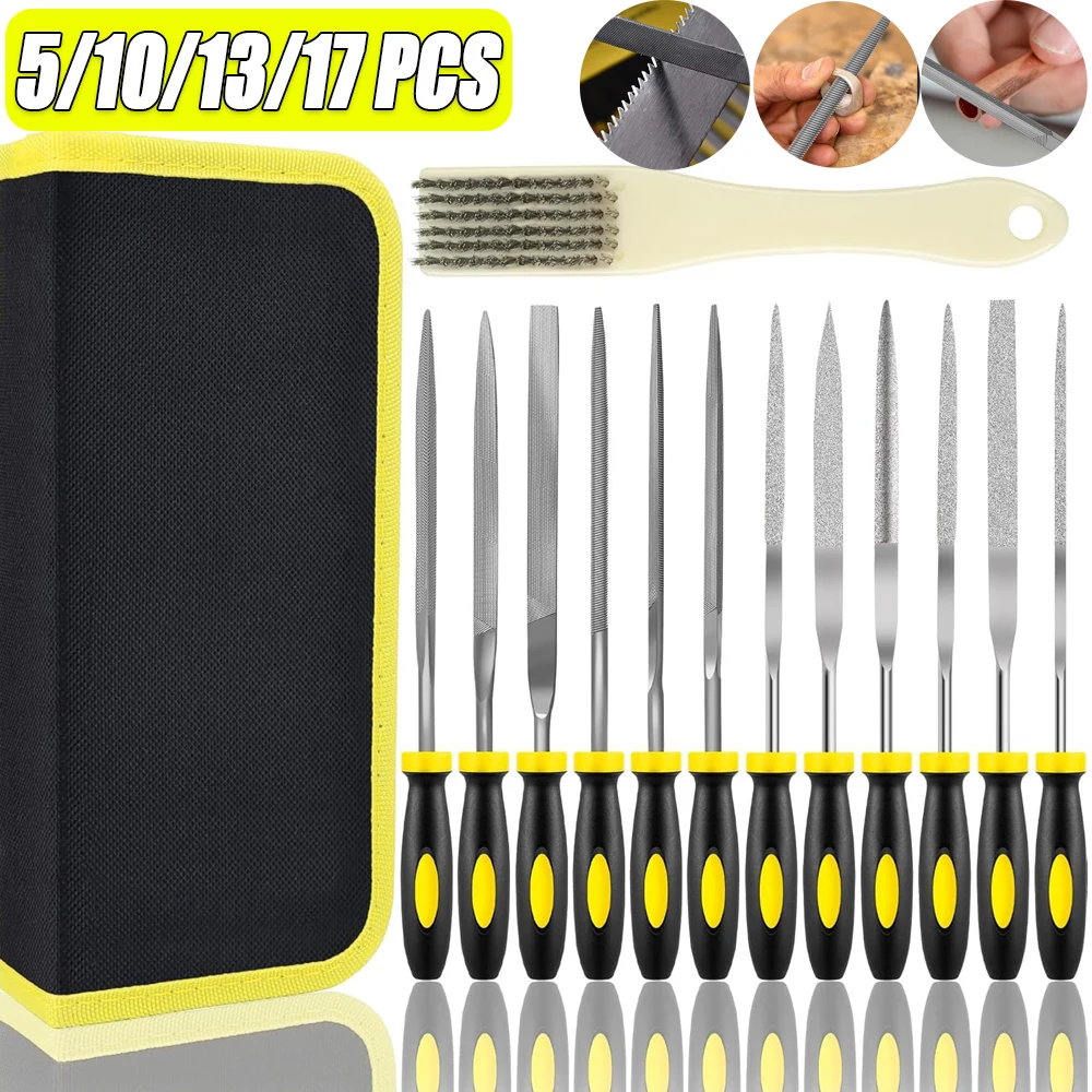 17PCS Premium Needle File Set - High-Carbon Steel Files with Non-Slip Ergonomic Handles for Precise Filing on Wood, Plastic, Je