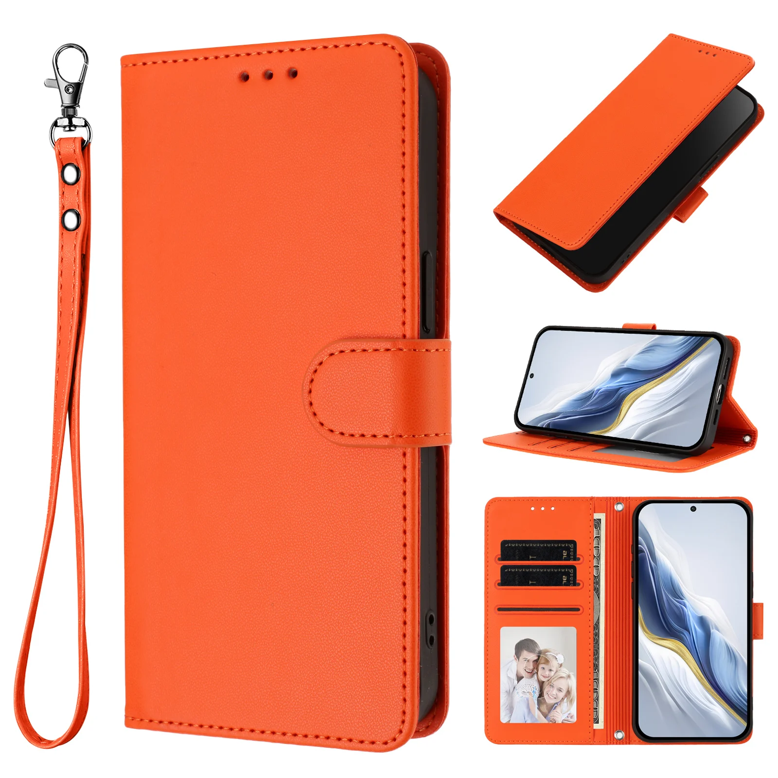 Solid Color PU Leather Lanyard Case For Samsung Galaxy S25 Plus S24 FE S23 Ultra S22 S21+ 5G Card Slots Wallet Holder Cover view 5