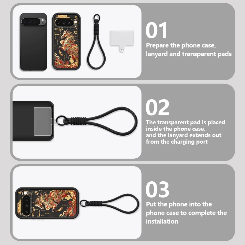 Cute Foal Print Wrist Strap Lanyard Phone Case For Google Pixel 10 9 8 7 Pro 9A 8A 7A Pixel 9 10 Pro XL Soft TPU Back Cover view 6