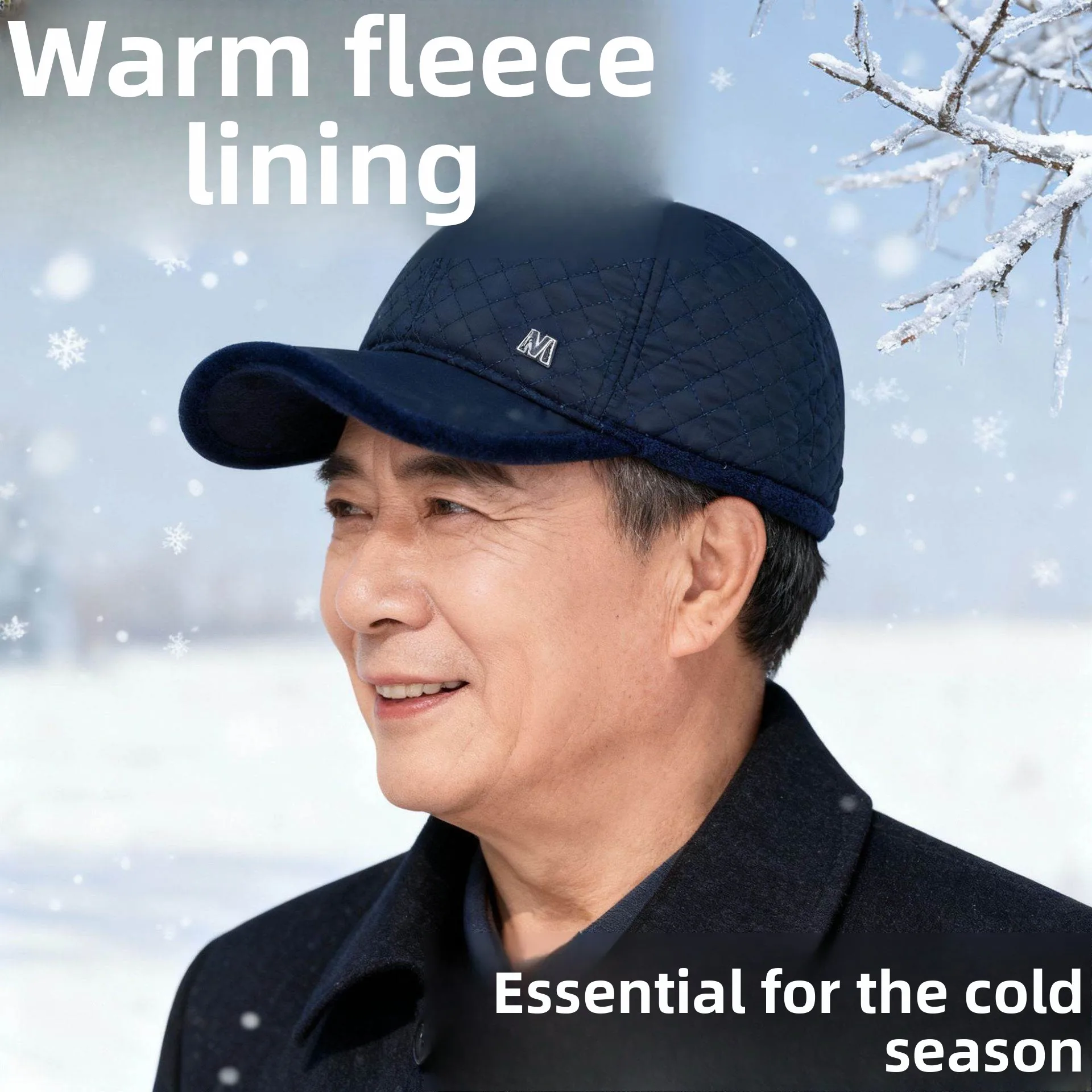 

Men's Winter Thiened Warm Anti-Cold Dubill Cap Middle-Aged And ly Cycling Ear Protection Fce-lined Baseball Cap