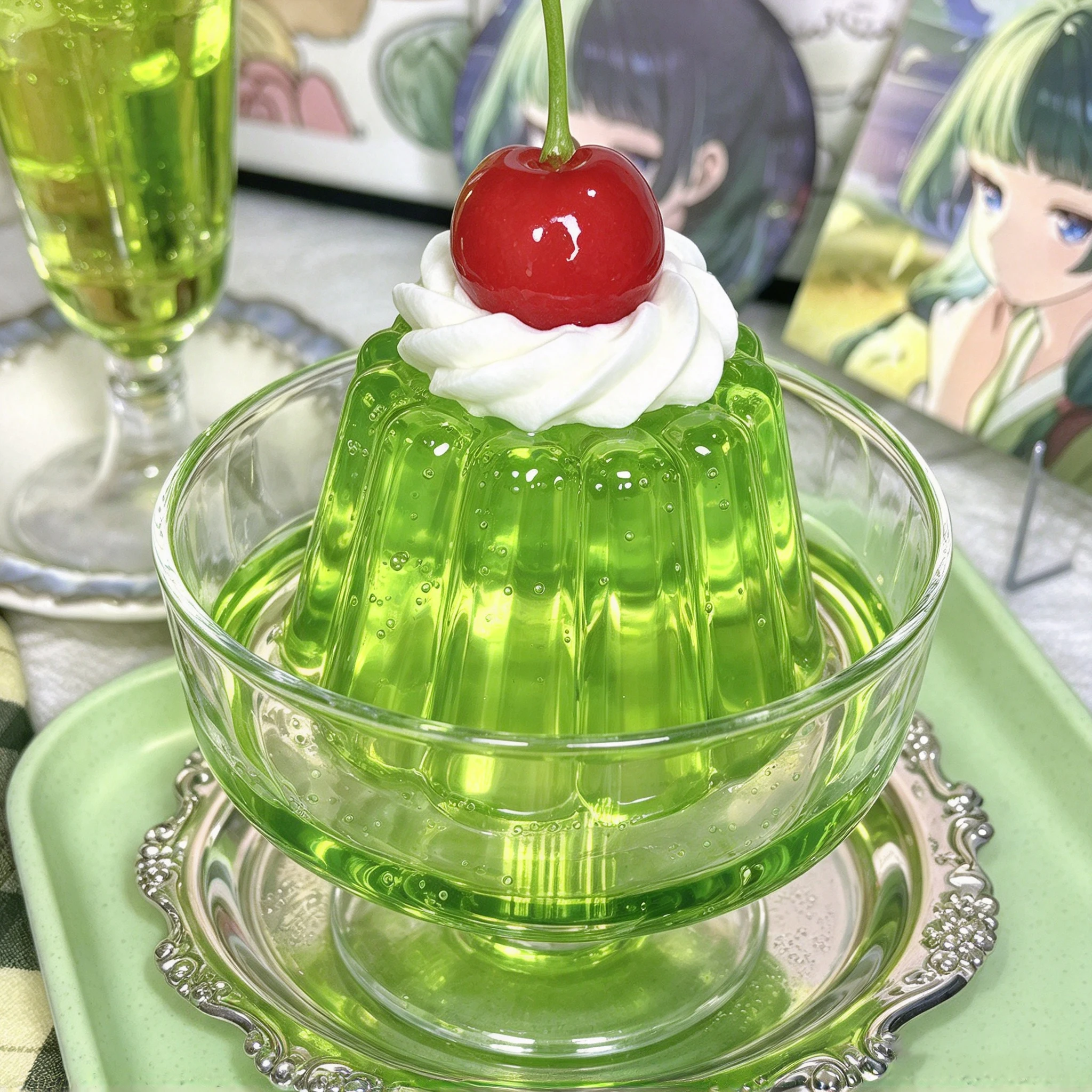Showa-style Decoration Japanese Vintage Green Apple Soda Jelly Keychain Resin Finished Product Second-hand Photo Prop Decoration