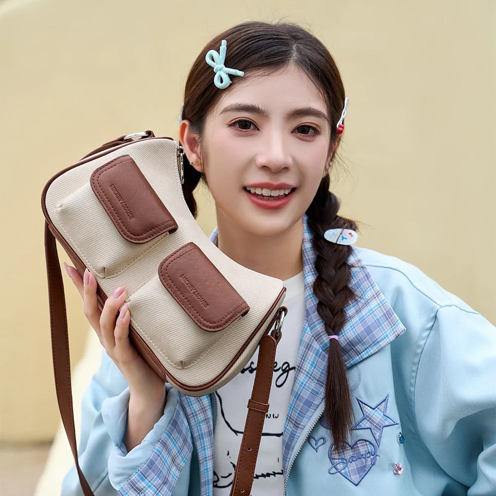 

Genuine Disney Purses And Handbags Original Case Mickey Contrasting Color Leather Messenger Bag Women Retro Temperament Shoulder