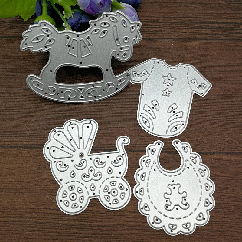 4pcs Baby Suit Carriage Rocking Horse Cutting Dies Stencils DIY Scrapbooking Card Paper Craft Metal Decoration Embossing Folder