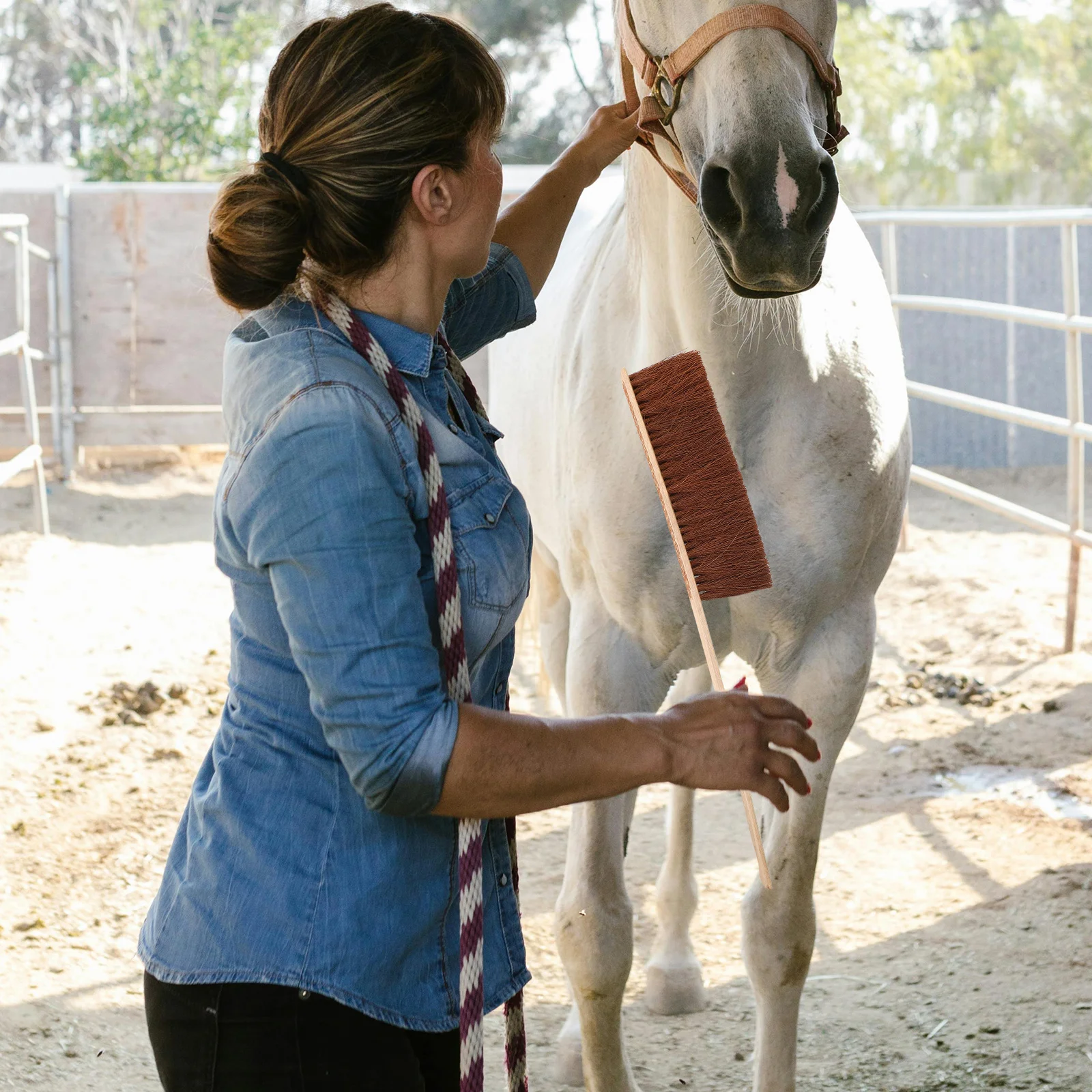 

Horse Grooming Brush Soft Bamboo Palm Fiber Horse Cleaning Brush Portable Effective Grooming Essential Pet Supply