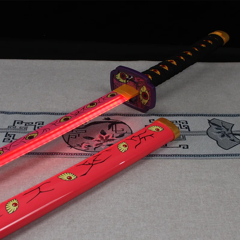 Espada LED brillante Katana Demon Slayer, juguete de bambú de 104cm/41 pulgadas, regalo de Halloween Kokushibou con cinturón y soporte para espada