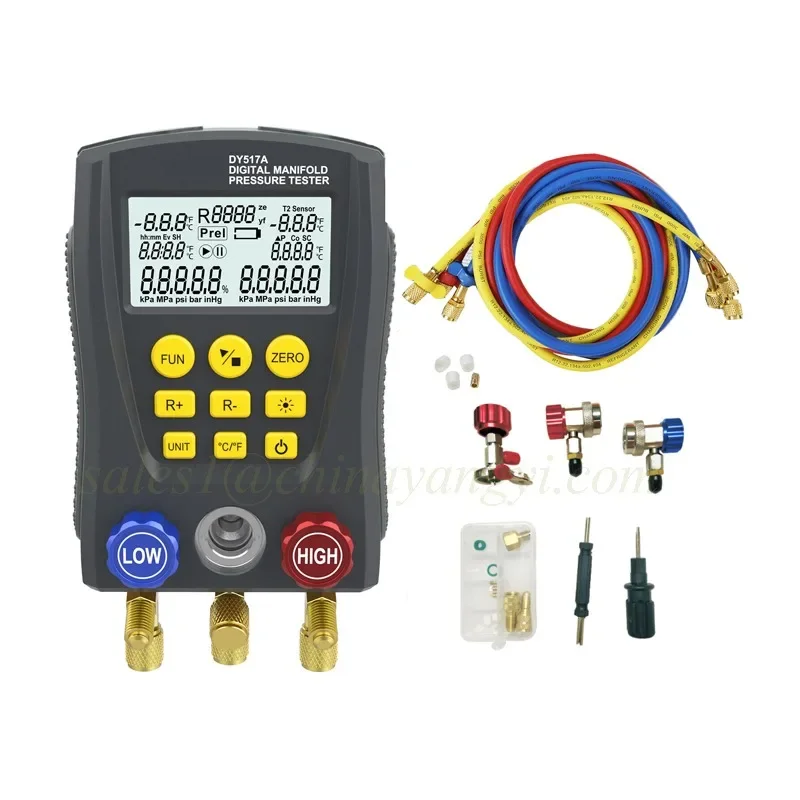 Digital Manifold Kit for Car Air Conditioning Digital Refrigerant Pressure Gauges Pressure&Temp Test Multi-function Manifold Set