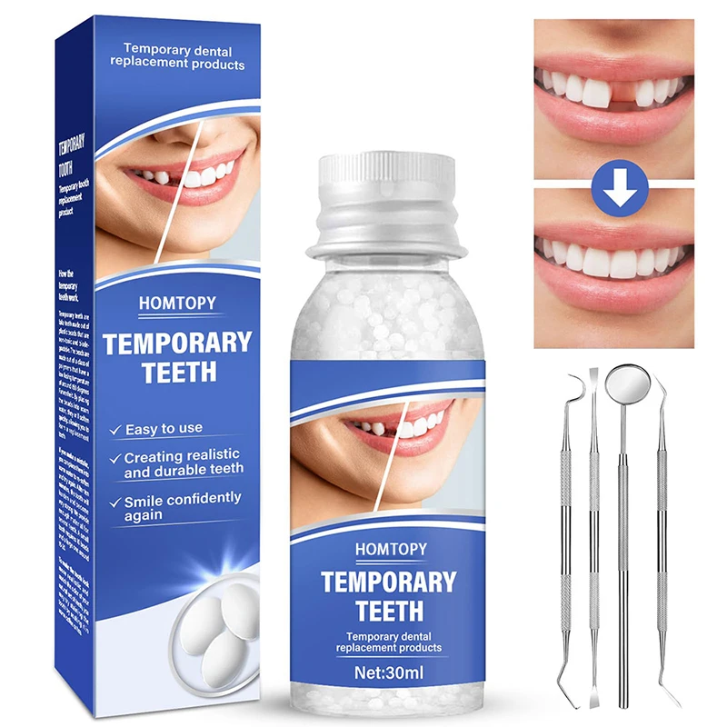 Juego de pegamento para reparación dental temporal, 1/5 Uds., 30ml, suministros dentales para dientes postizos, relleno de modificación de huecos, pegamento sólido