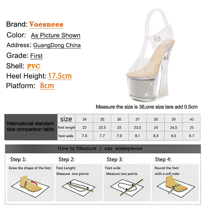 Voesnees Super High Heel Nightclub LED Light Up Luminous Crystal Sandals Women Transparent Star Platform Sexy Pole Dancing Shoes