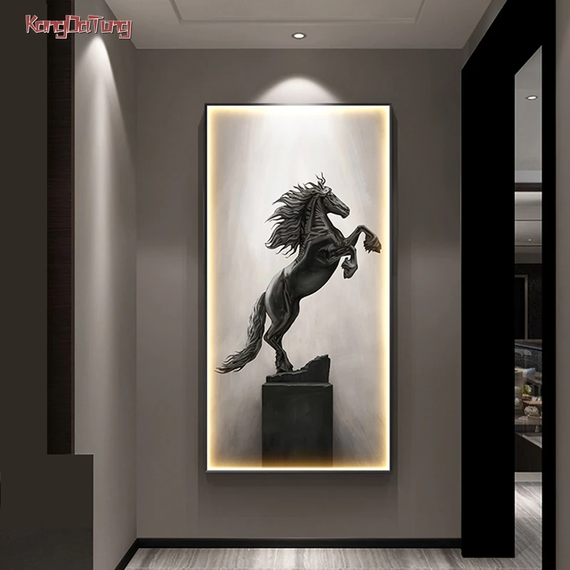 

Modern Horse Interior Painting Rechargeable Led Wall Light Photo For Living Room Hanging Painting Bedroom Closet Decoration